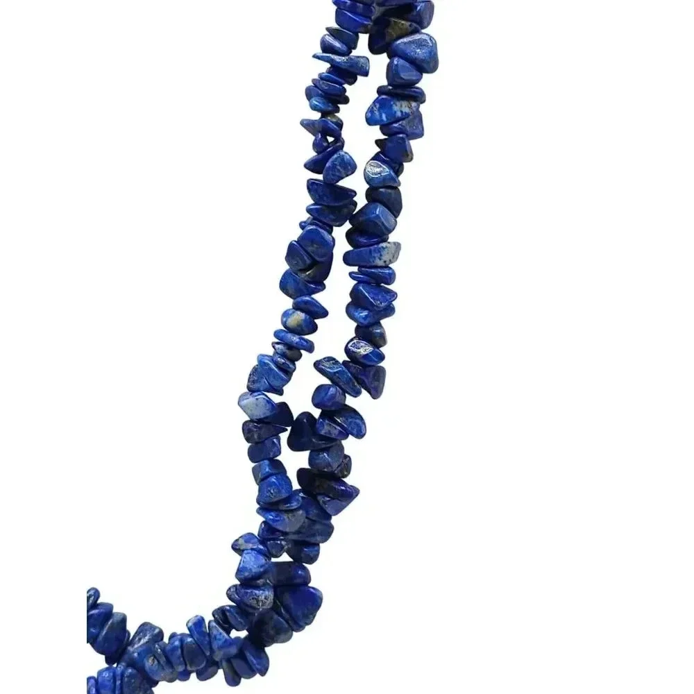 Blue Lapis Lazuli Bead Beaded Chips Long Strand Necklace Vintage No Clasp